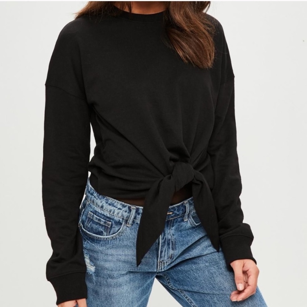 Missguided Black Knot Tie Sweatshirt